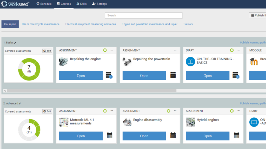 screen capture of a Workseed learning pathway