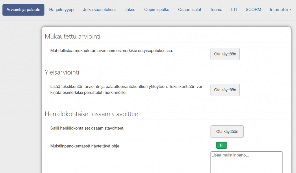 arviointi ja palaute
