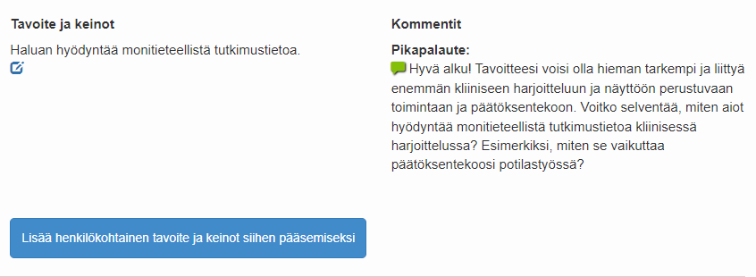 Tekoälyavusteinen pikapalaute harjoittelun suunnitteluun - tekoäly opinto-ohjauksessa