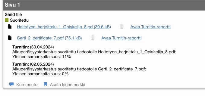 Workseedin Turnitin -integraatiolla opettaja näkee tarkastuksen tulokset osana raporttia, eikä tämän tarvitse siirtyä eri järjestelmien välillä.