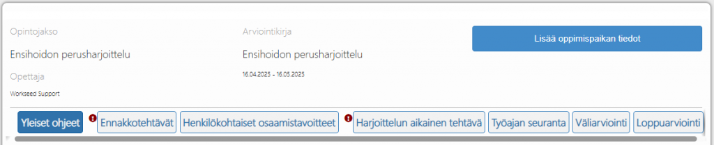 Arviointikirja opiskelija 1