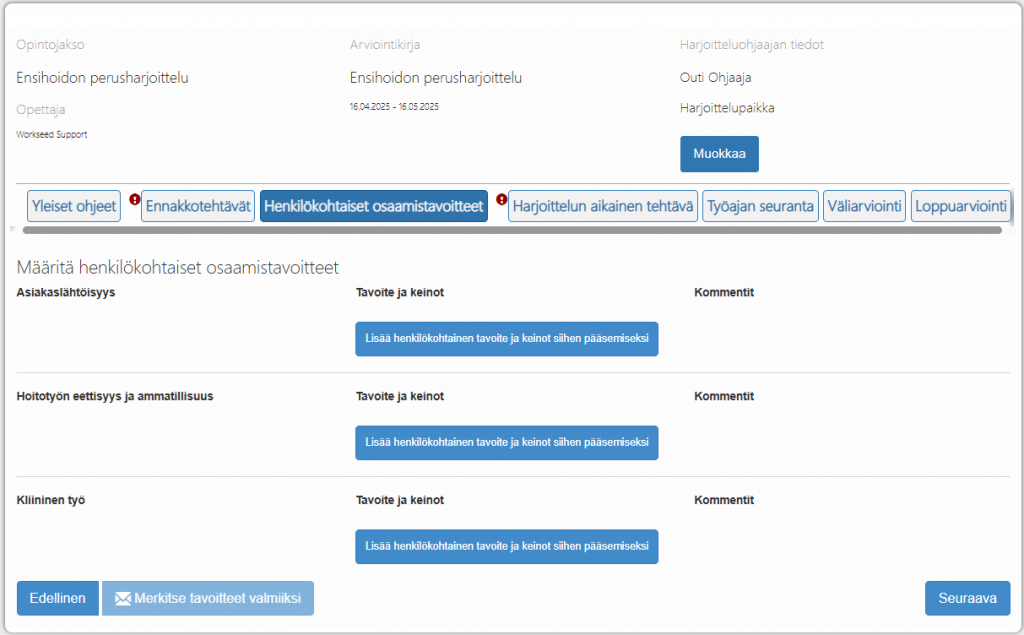 Henkilokohtaiset osaamistavoitteet