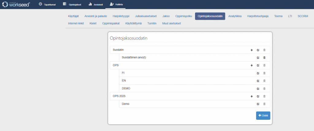 Opintojaksosuodattimen maaritys