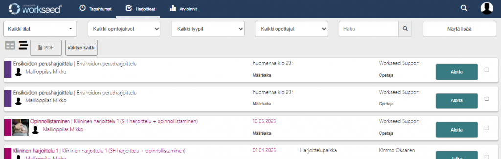 Harjoitteet opiskelija