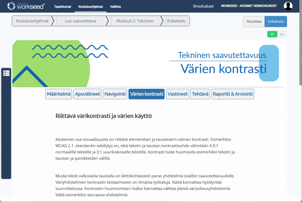 kuvankaappaus "luo saavutettava verkkokurssi" -materiaaleista