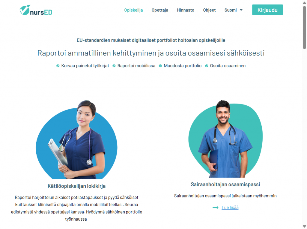 kuvankaappaus Nursed -portfolioiden verkkosivulta