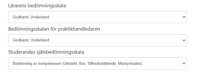 Definiera bedömninsskalorna för övningar