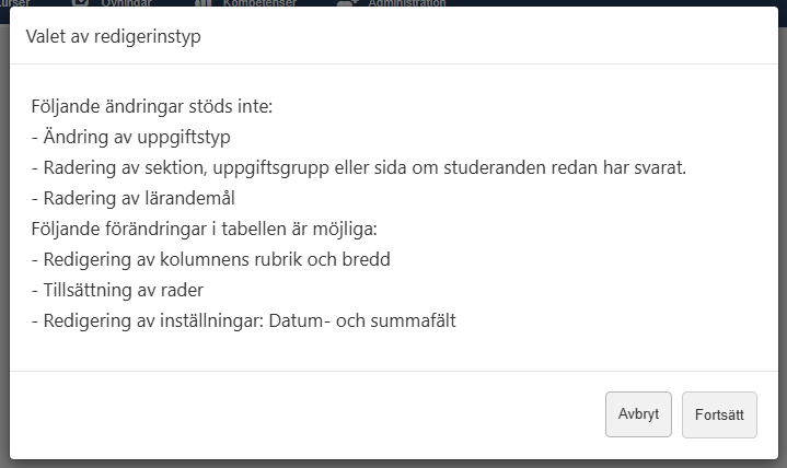 Begränsningar på redigering