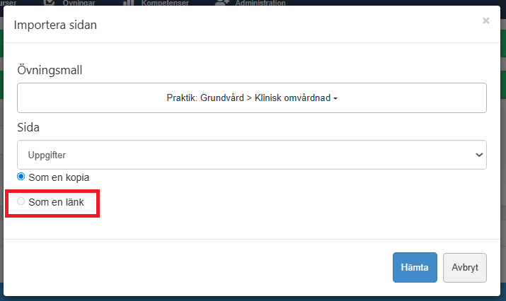 Importera en sida som länk