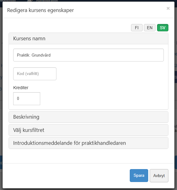 Kursens inställningar