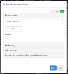 Kursens inställningar