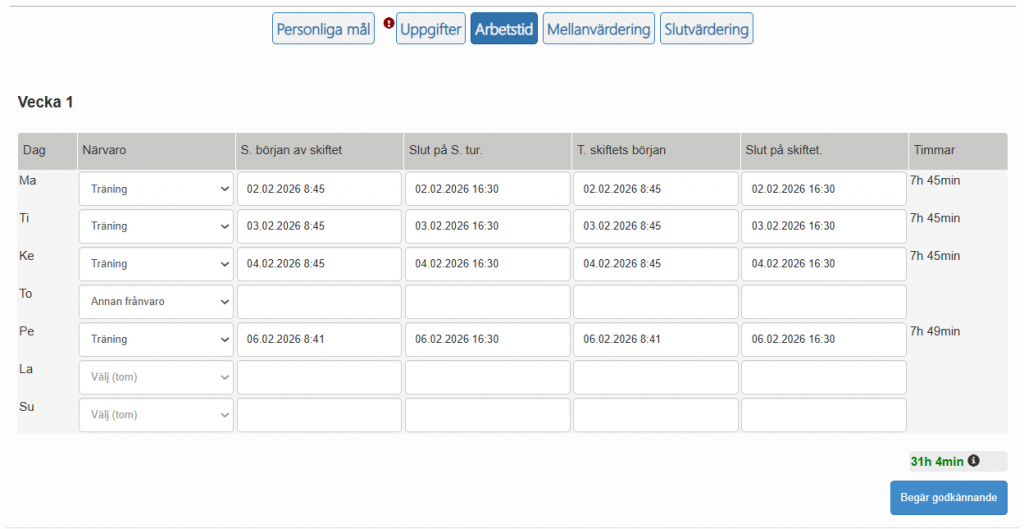 Rapportering av arbetstid