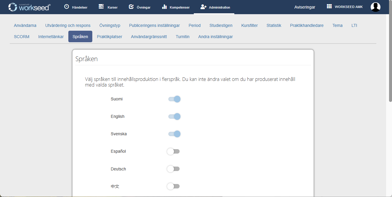 Aktivera språk för miljön