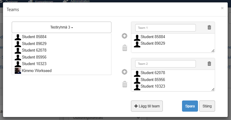 hantera studerande i teams