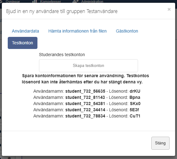 Skapa testanvändare