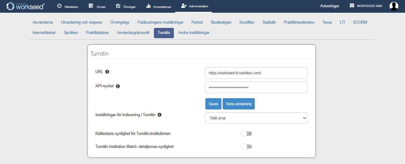 Ange inställningar för Turnitin-integrationen