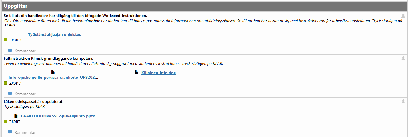 Studerandes uppgifter i rapporten