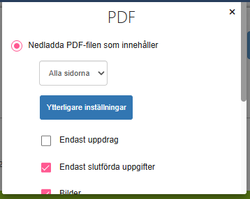 välj innehållet för pdf