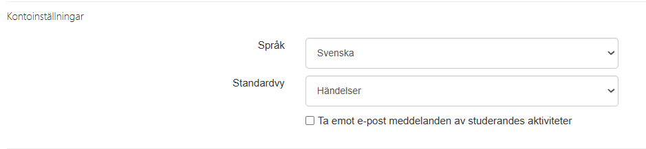 Knapp med text "Ta emot e-post meddelanden av studerandes aktiviteter"