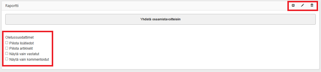 Kuvankaappaus harjoitteen muokkausnäkymästä, jossa muokataan raporttisivua. 